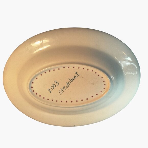 Christmas Snowflake Platter Oval Serving Green White Vintage 2003 Steamboat CO - Picture 4 of 5